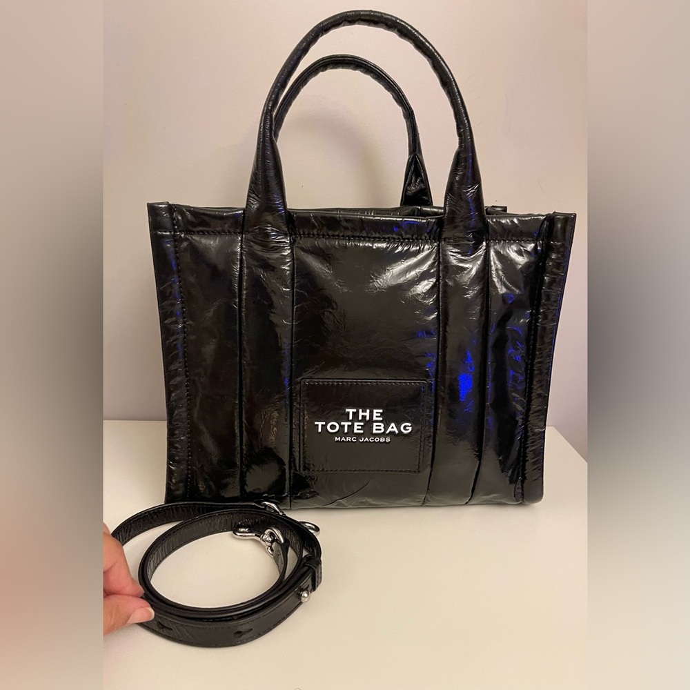 Marc Jacobs Medium Tote Bag Black Shiny Crinkle Leather